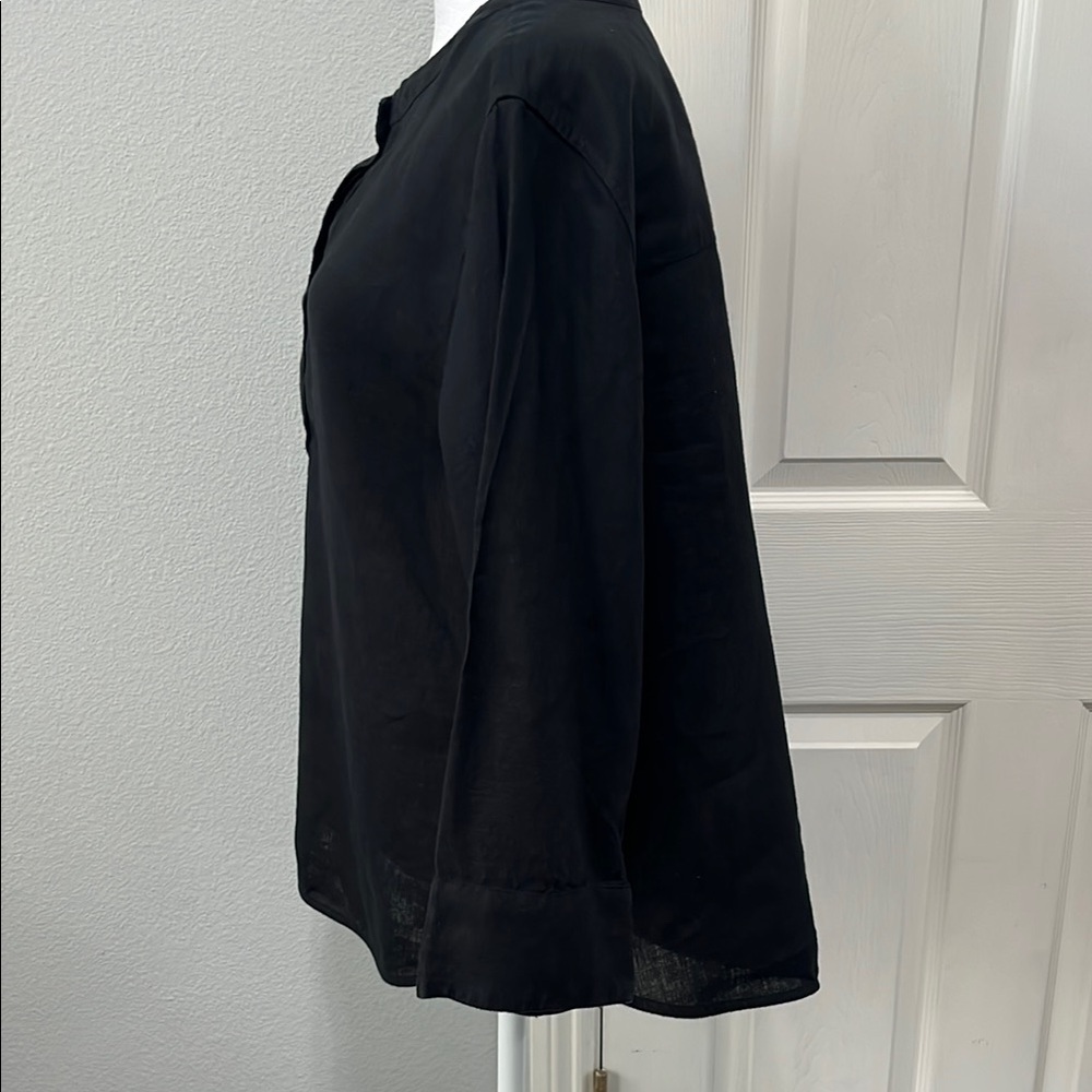 J.Crew Women's Black 100% Linen Long Sleeve Top Size Medium - Picture 4 of 13